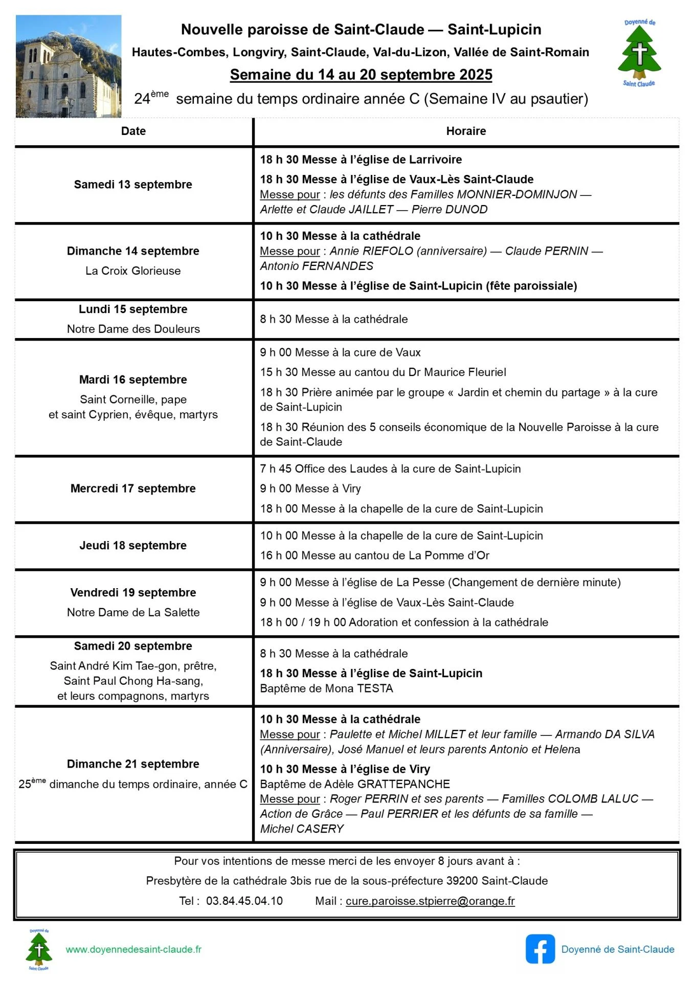 Annonces paroisse du 14 au 20 septembre